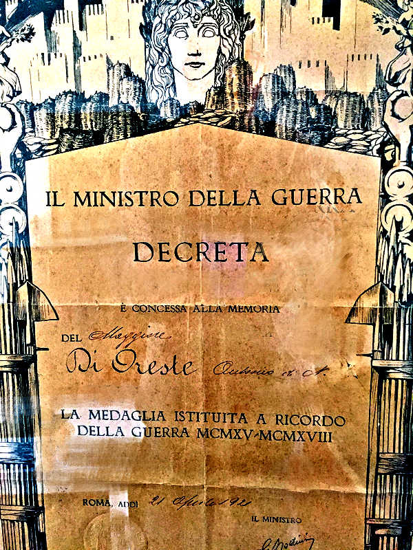 Diploma ricordo Grande Guerra